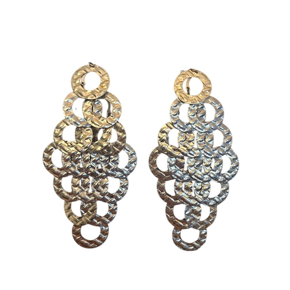 Statement Hammered Silver‎ & Gold Chandelier Dangle Earrings